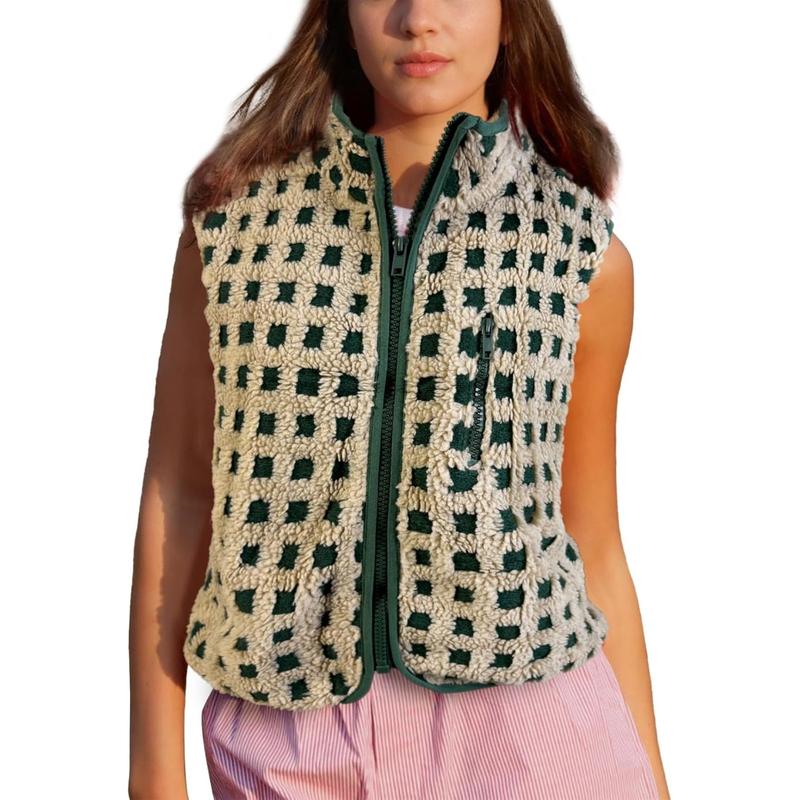 CONCUELO™ – Casual Plaid Sleeveless Zip-Up Vest - Maison Léa &amp; Lou
