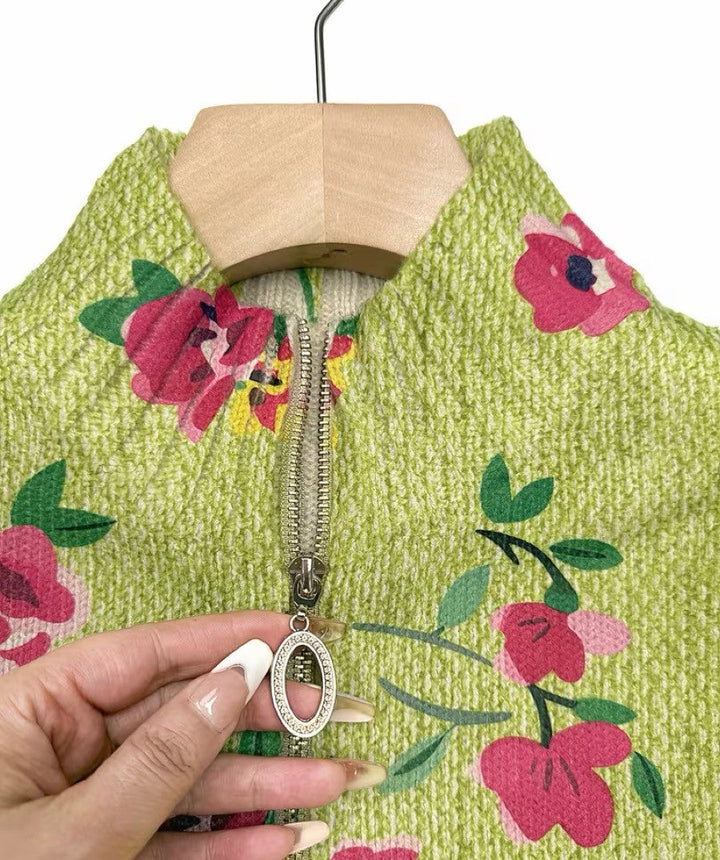 Constance™ | Pink Floral Lime Zip Cardigan - Maison Léa &amp; Lou