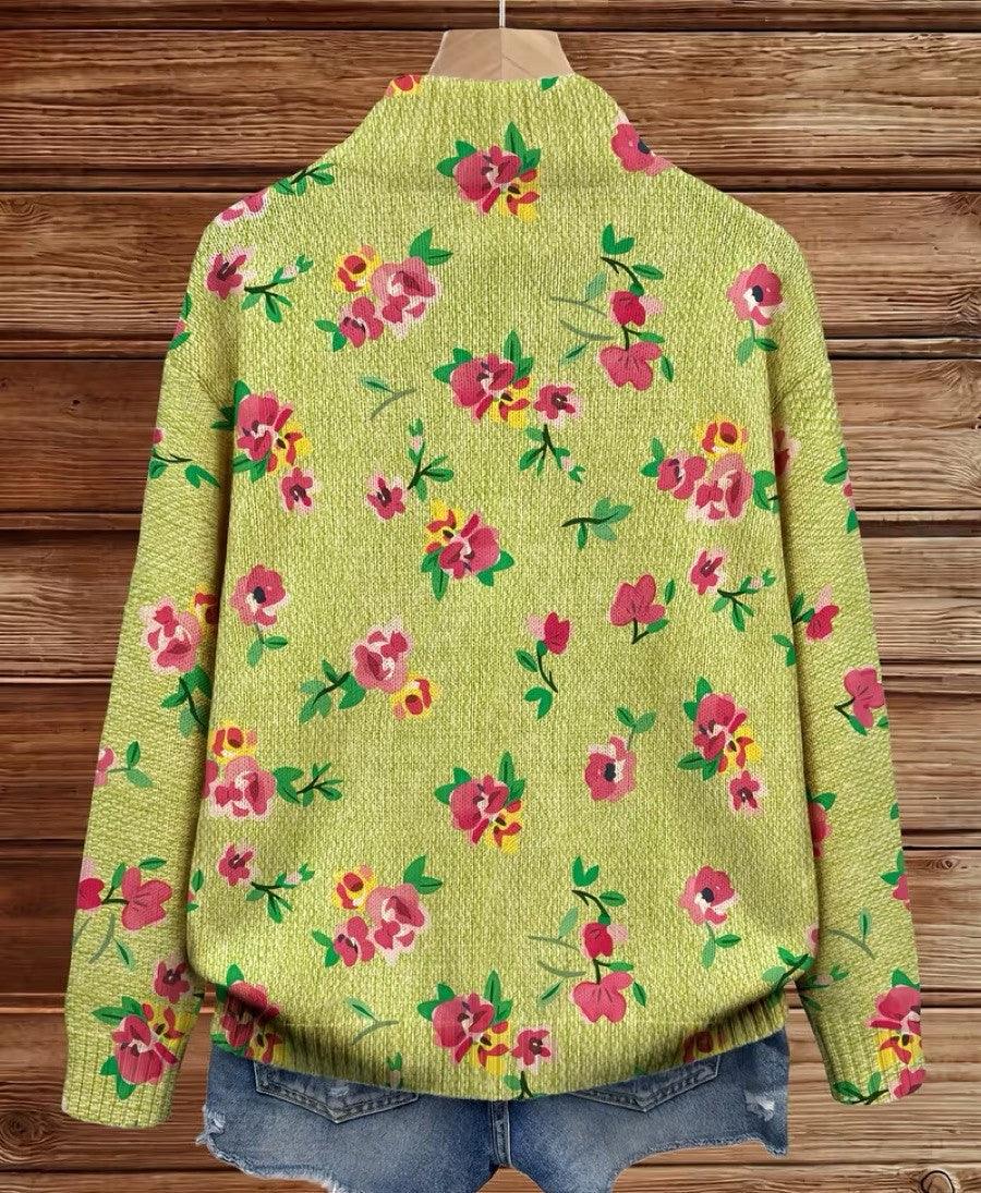 Constance™ | Pink Floral Lime Zip Cardigan - Maison Léa &amp; Lou