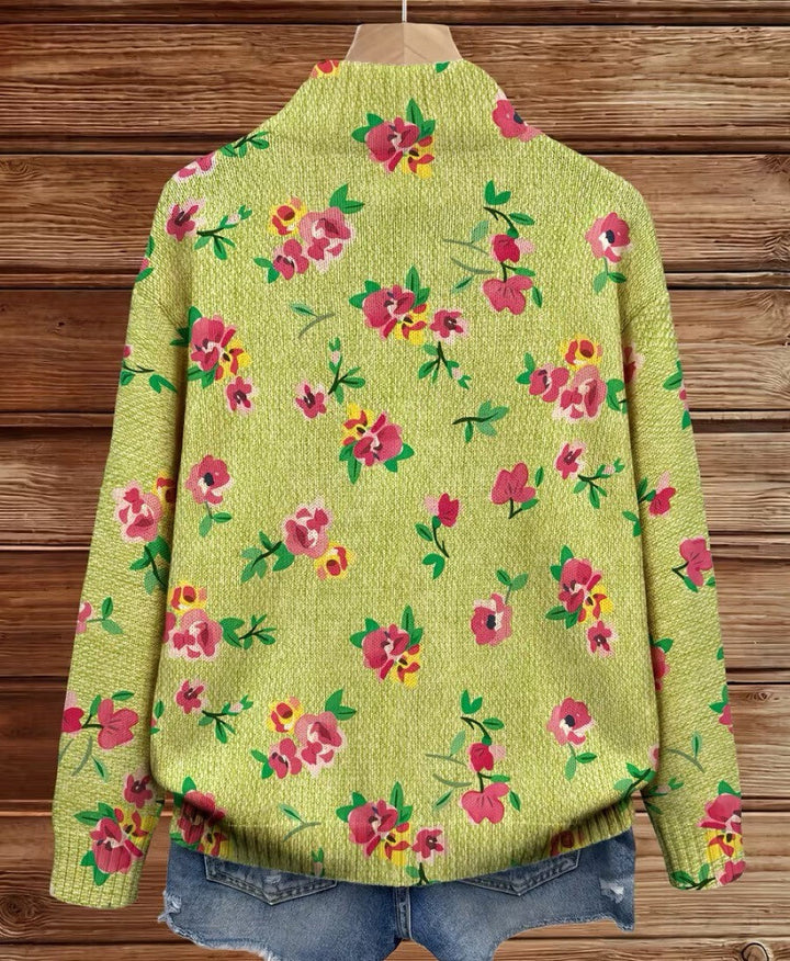 Constance™ | Pink Floral Lime Zip Cardigan - Maison Léa &amp; Lou