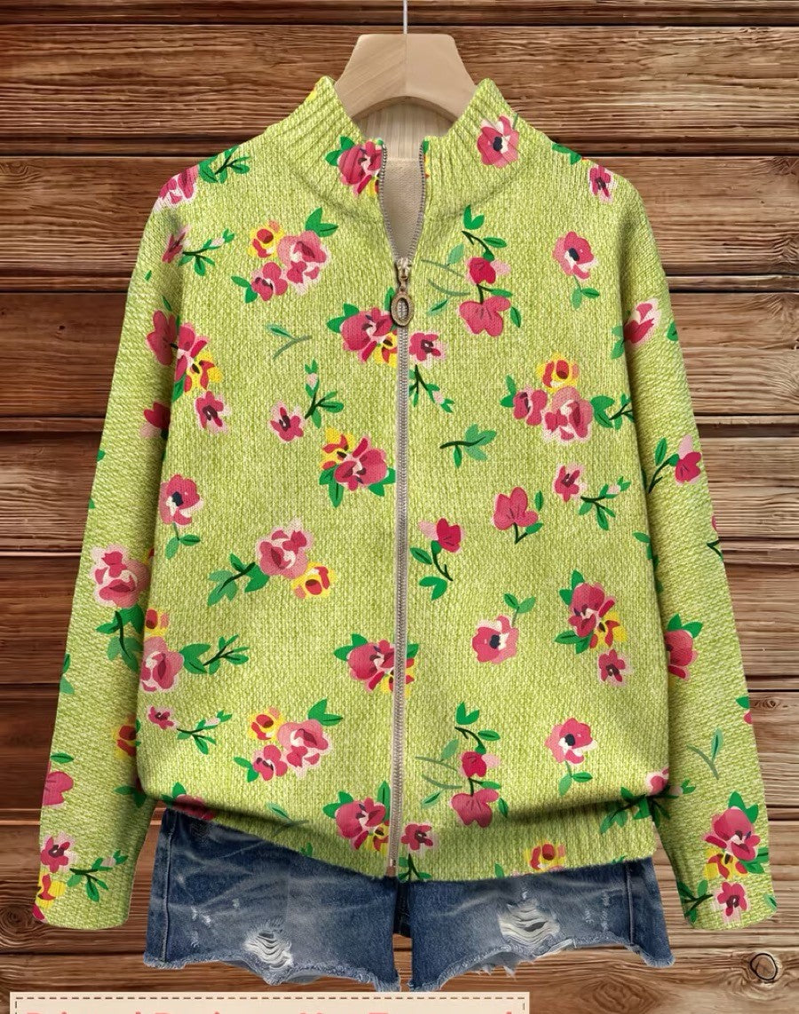 Constance™ | Pink Floral Lime Zip Cardigan - Maison Léa & Lou