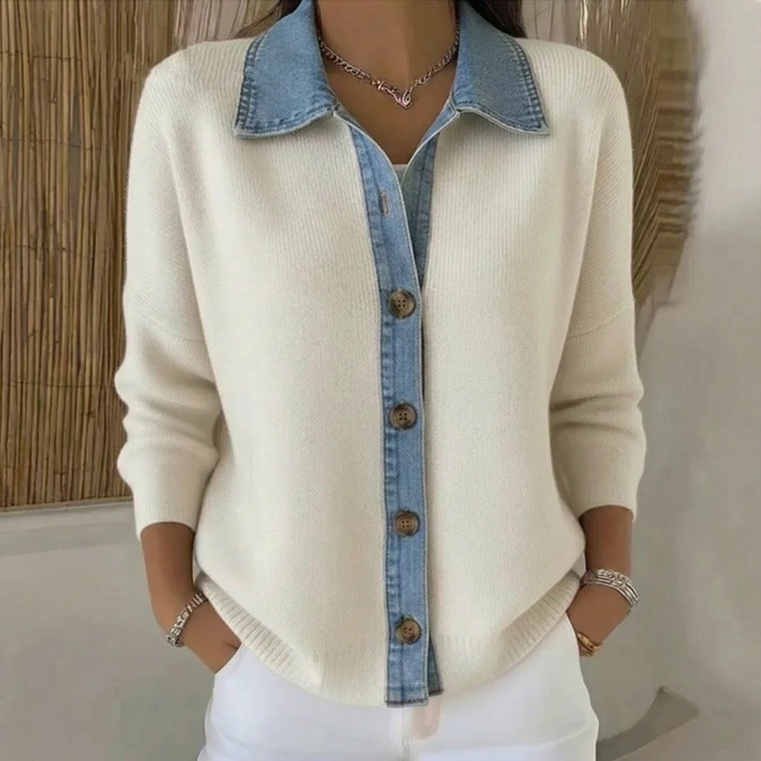 Mary™ |  Knit Denim Collar Sweater - Maison Léa & Lou