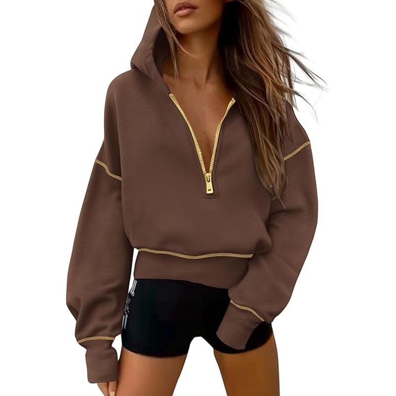 GRETEL™ - Stylish Hooded Sweatshirt with Zipper &amp; Stitching Detail for Cropped Pullover