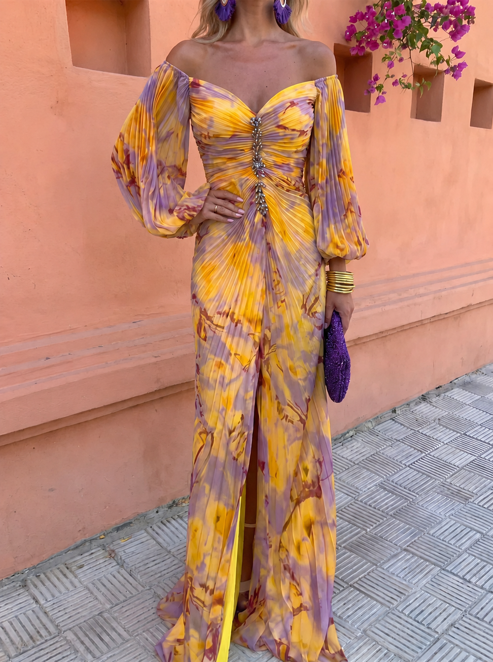 GRETA™ – LONG FLORAL DRESS WITH A DEEP NECKLINE - Maison Léa & Lou