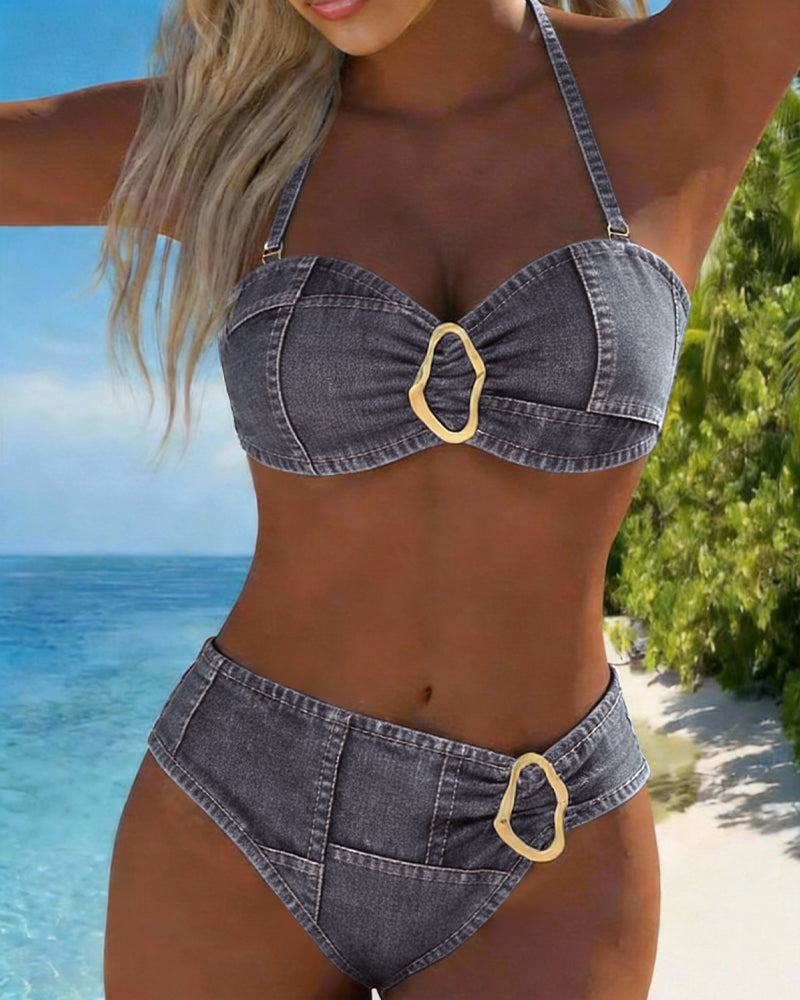 Patricia™ | Metal Buckle Suspender Bikini Two-Piece - Maison Léa &amp; Lou
