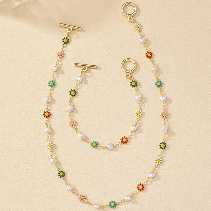 Bracciale e Collana Set di Perle Floreali Primaverili Delicate