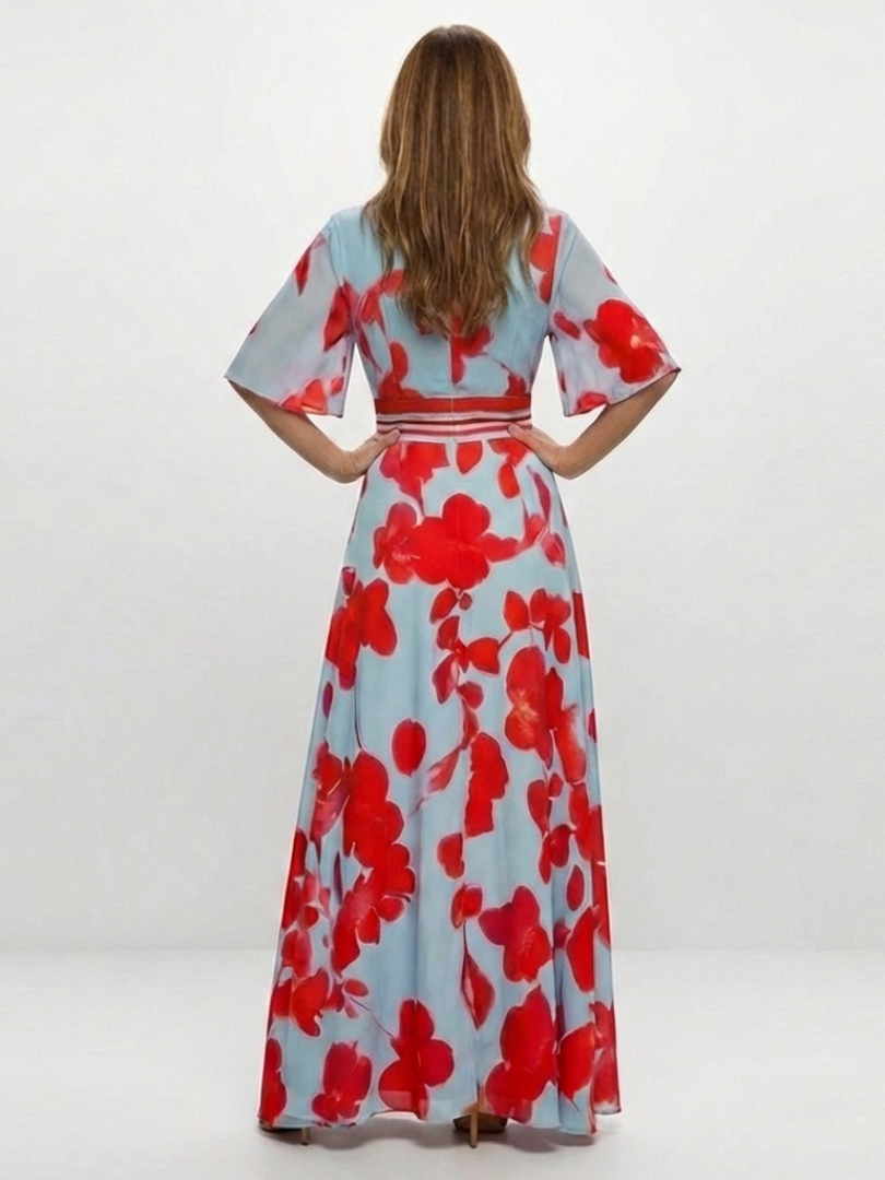 Corinne | V Neck Short Sleeve Floral Maxi Dress - Maison Léa & Lou