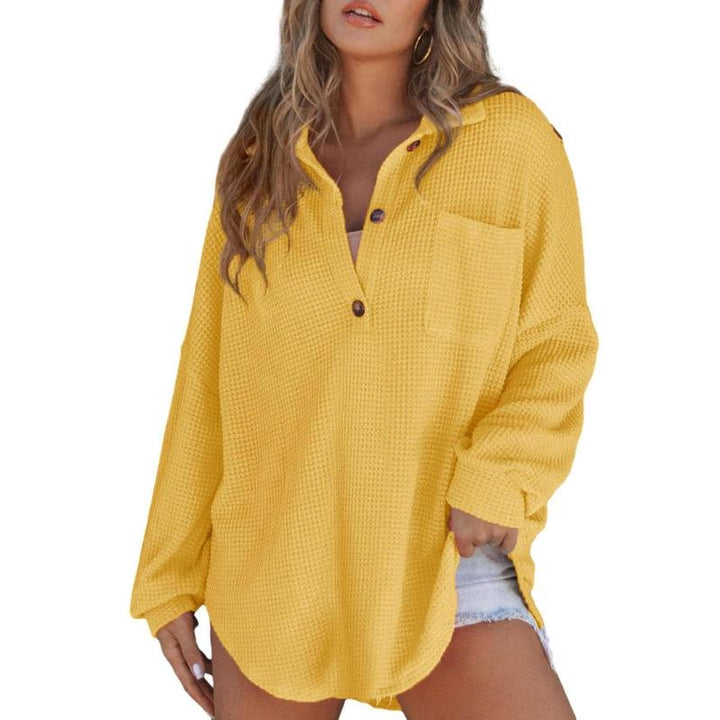 RHANNON™ - Casual Oversized Waffle V-Neck Long Sleeve Sweater - Maison Léa &amp; Lou