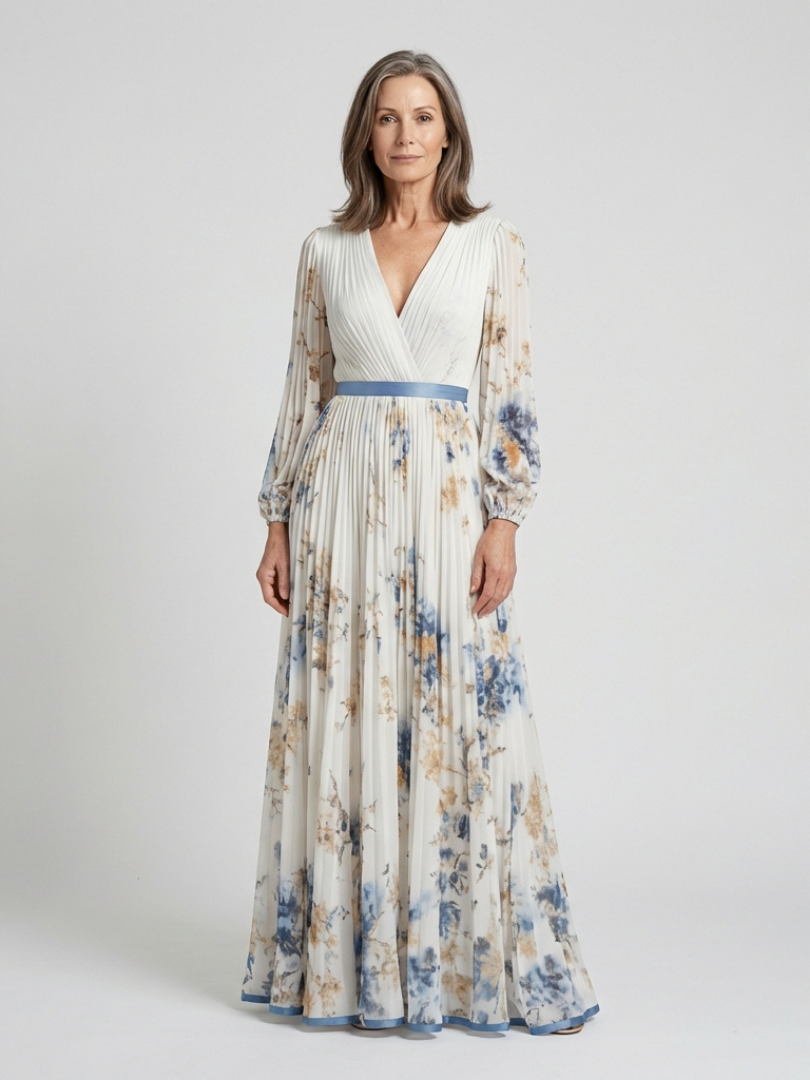 Lavinia | Long Sleeve V Neck Floral Maxi Dress - Maison Léa & Lou