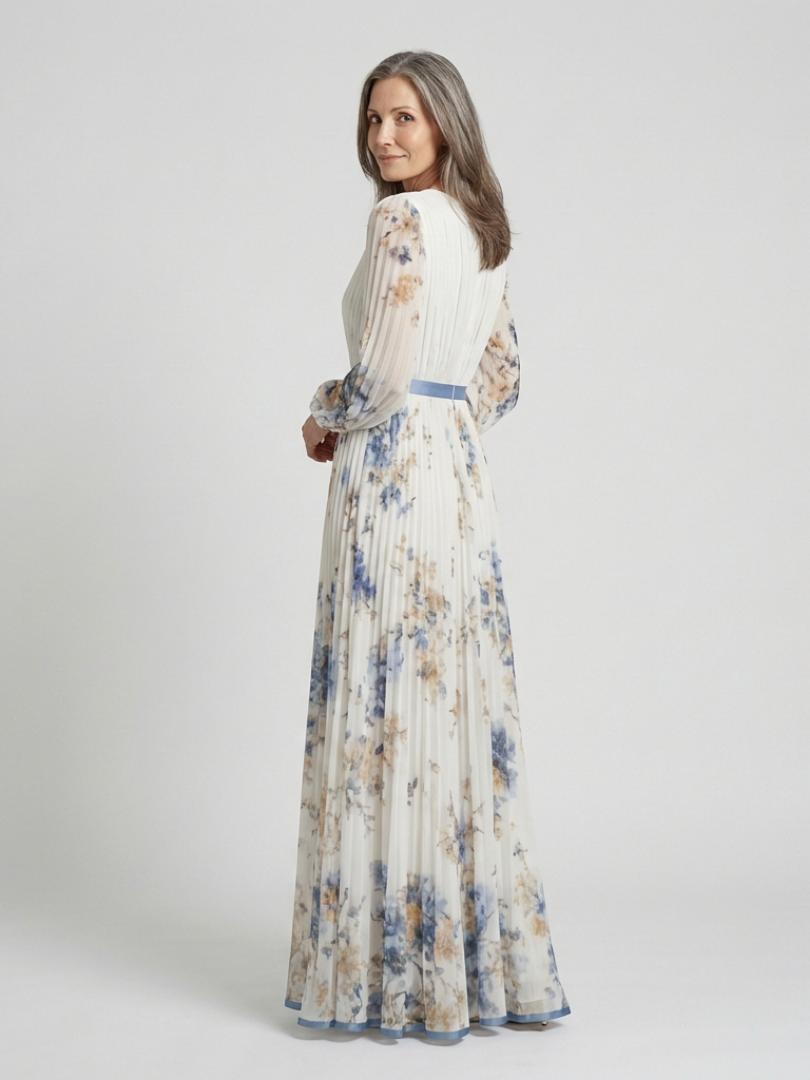 Lavinia | Long Sleeve V Neck Floral Maxi Dress - Maison Léa & Lou