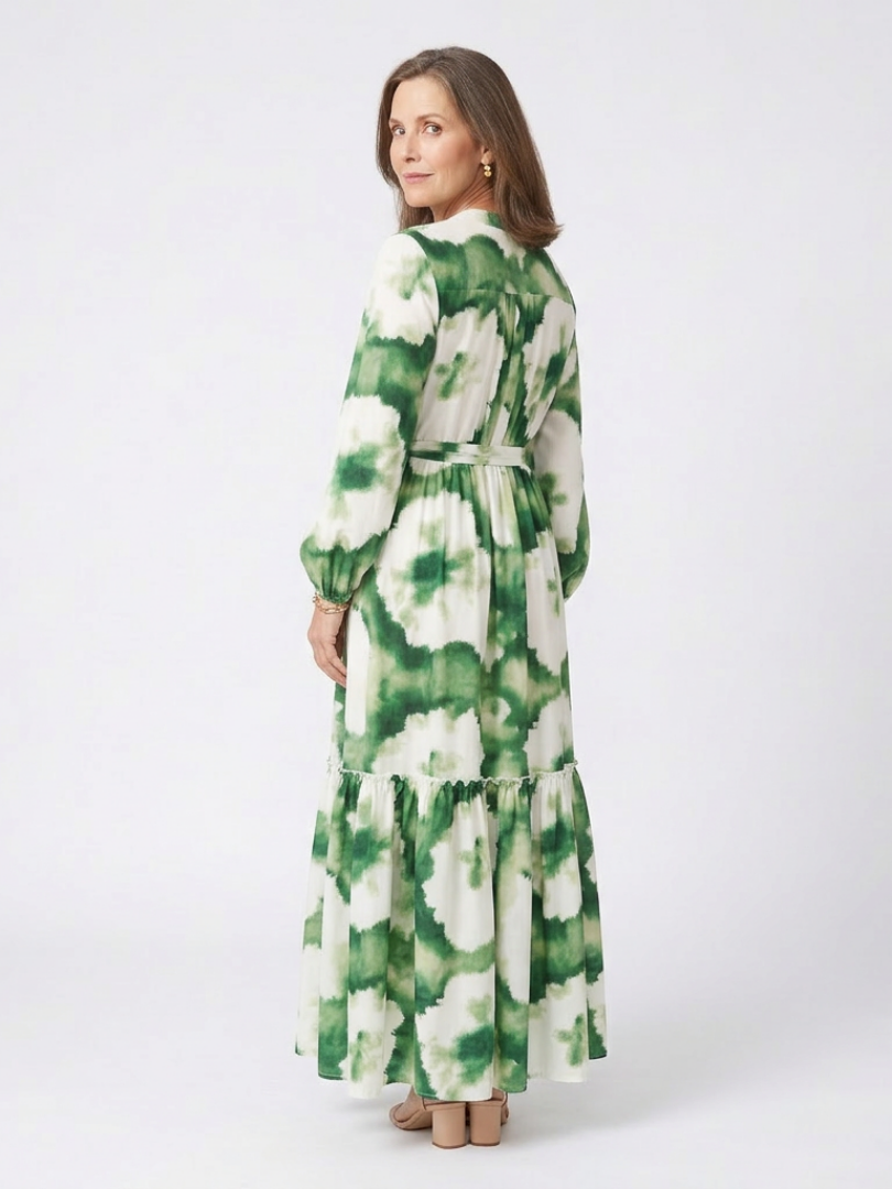 Sabine | Long Sleeve Tie Waist Tiered Maxi Dress - Maison Léa & Lou