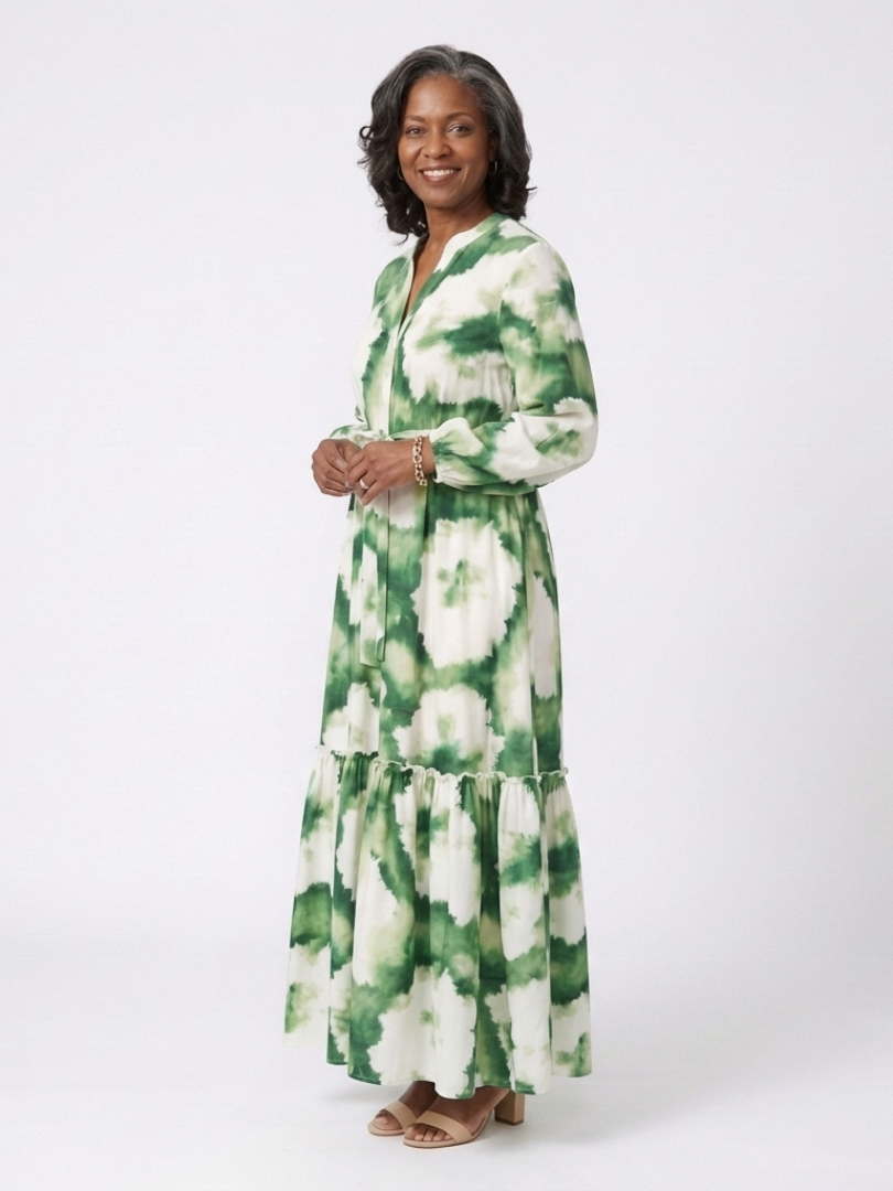 Sabine | Long Sleeve Tie Waist Tiered Maxi Dress - Maison Léa &amp; Lou