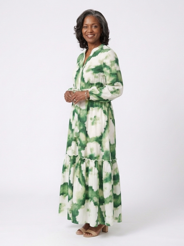 Sabine | Long Sleeve Tie Waist Tiered Maxi Dress - Maison Léa &amp; Lou
