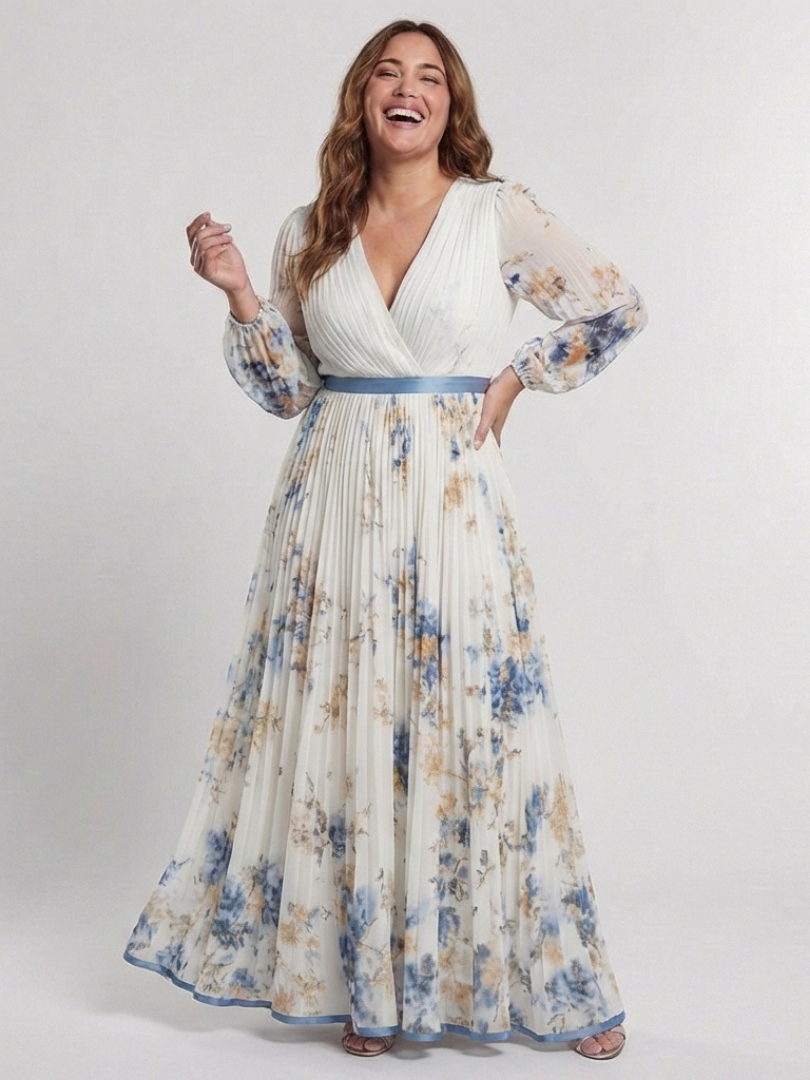 Lavinia | Long Sleeve V Neck Floral Maxi Dress - Maison Léa &amp; Lou
