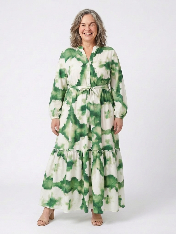 Sabine | Long Sleeve Tie Waist Tiered Maxi Dress - Maison Léa &amp; Lou