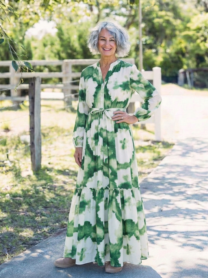 Sabine | Long Sleeve Tie Waist Tiered Maxi Dress - Maison Léa &amp; Lou