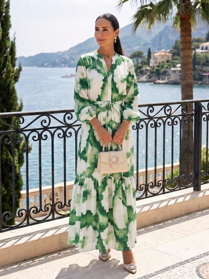 Sabine | Long Sleeve Tie Waist Tiered Maxi Dress - Maison Léa &amp; Lou