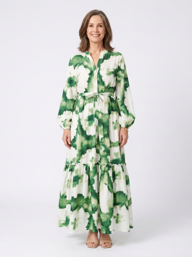 Sabine | Long Sleeve Tie Waist Tiered Maxi Dress - Maison Léa & Lou