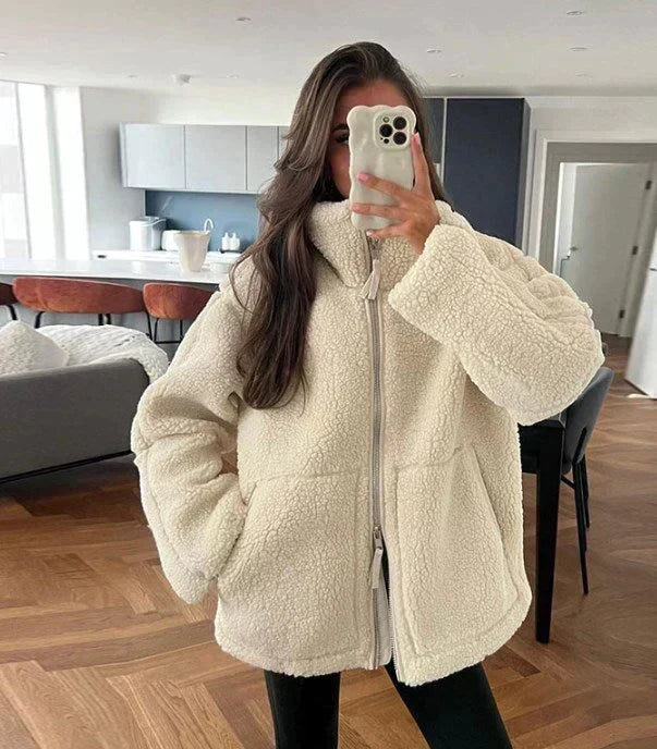 Silvana | Oversized High-Neck Teddy Jacket - Maison Léa &amp; Lou