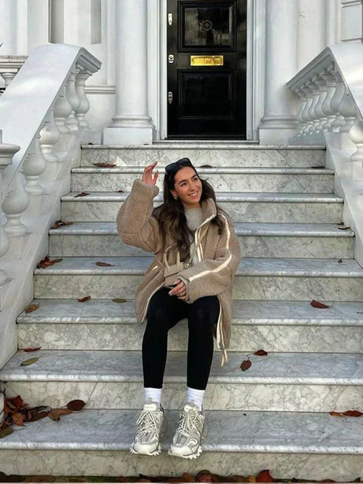 Silvana | Oversized High-Neck Teddy Jacket - Maison Léa &amp; Lou
