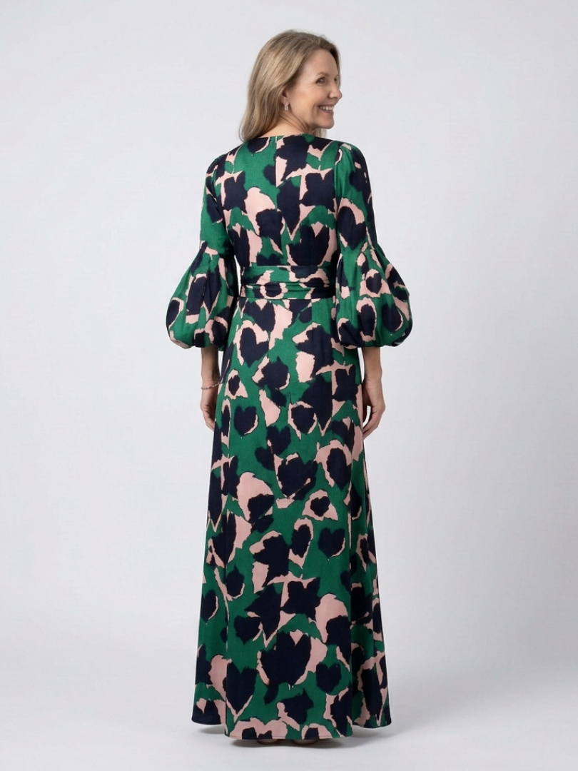 Isolde | V Neck Tie Waist Long Sleeve Maxi Dress - Maison Léa &amp; Lou