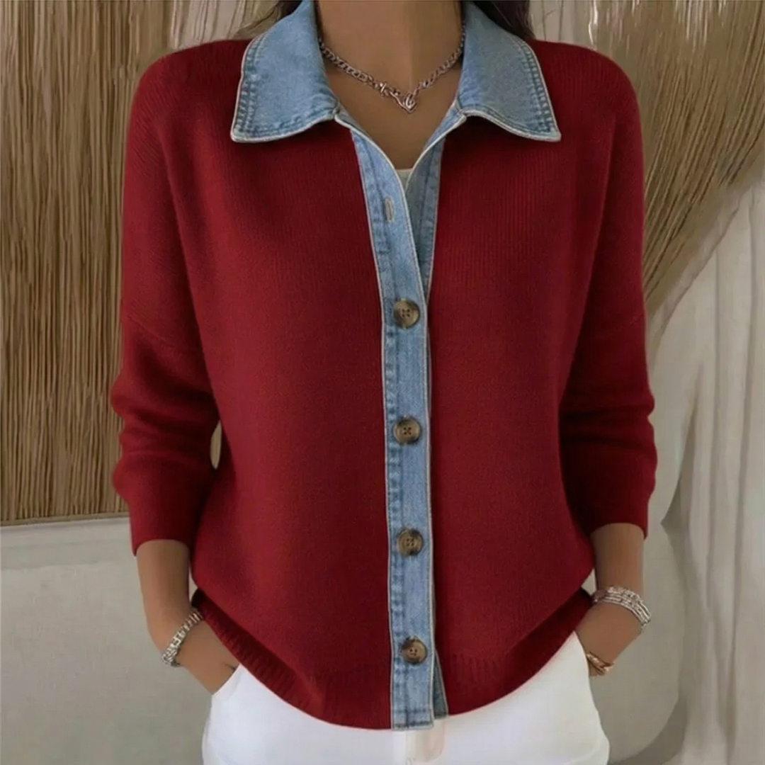 Lucia™ |  Knit Denim Collar Sweater - Maison Léa & Lou