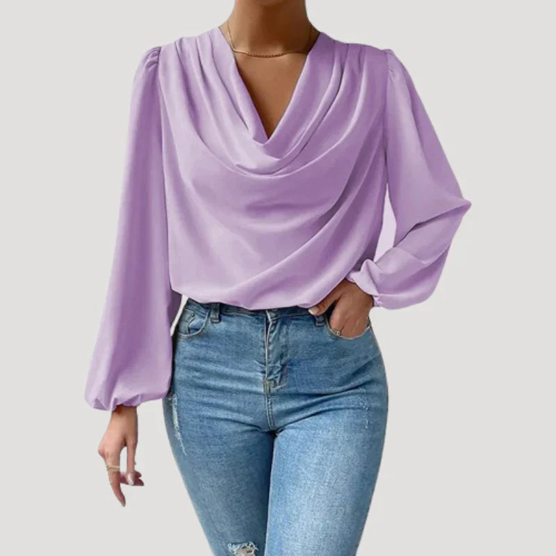 NANNA™ | Satin Look Draped Blouse - Maison Léa &amp; Lou