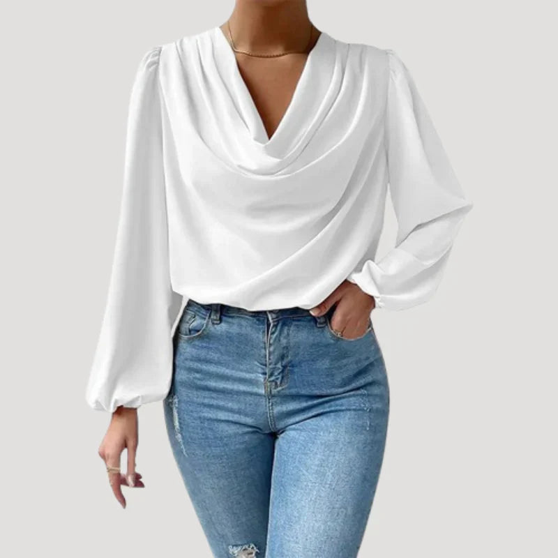 NANNA™ | Satin Look Draped Blouse - Maison Léa & Lou