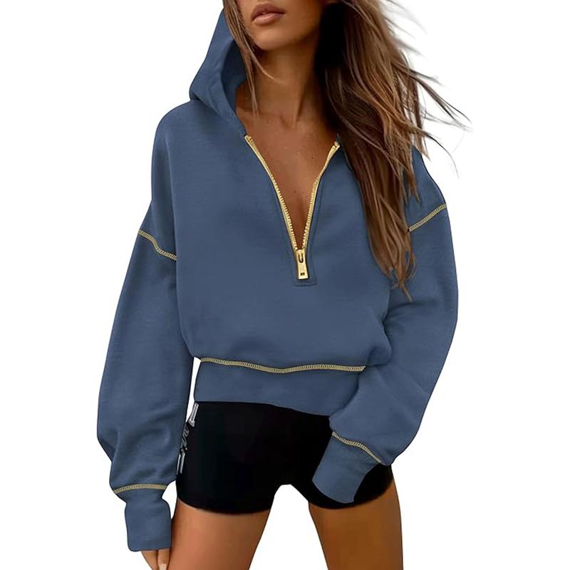 GRETEL™ - Stylish Hooded Sweatshirt with Zipper &amp; Stitching Detail for Cropped Pullover
