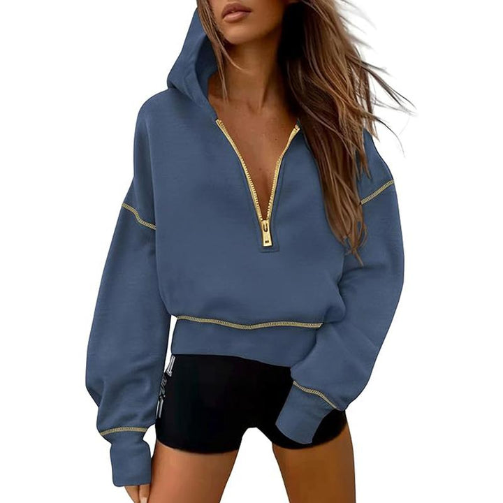 GRETEL™ - Stylish Hooded Sweatshirt with Zipper &amp; Stitching Detail for Cropped Pullover