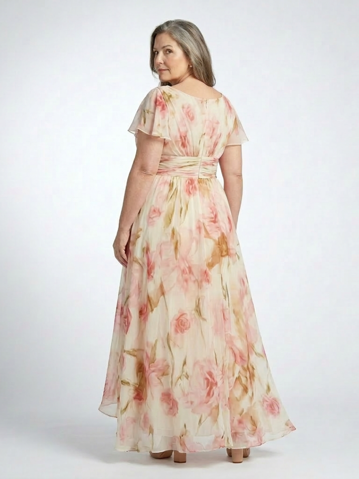 Elara | V Neck Short Sleeve Floral Maxi Dress - Maison Léa &amp; Lou