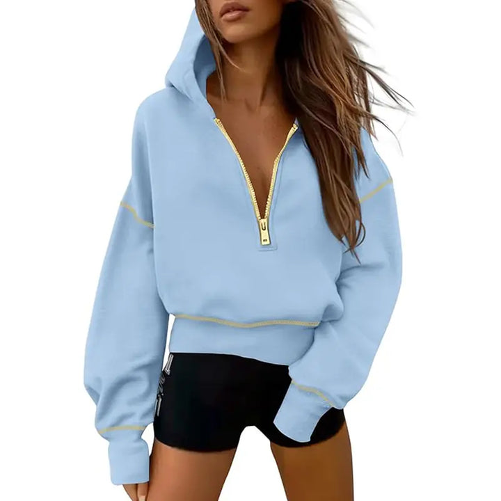 GRETEL™ - Stylish Hooded Sweatshirt with Zipper &amp; Stitching Detail for Cropped Pullover