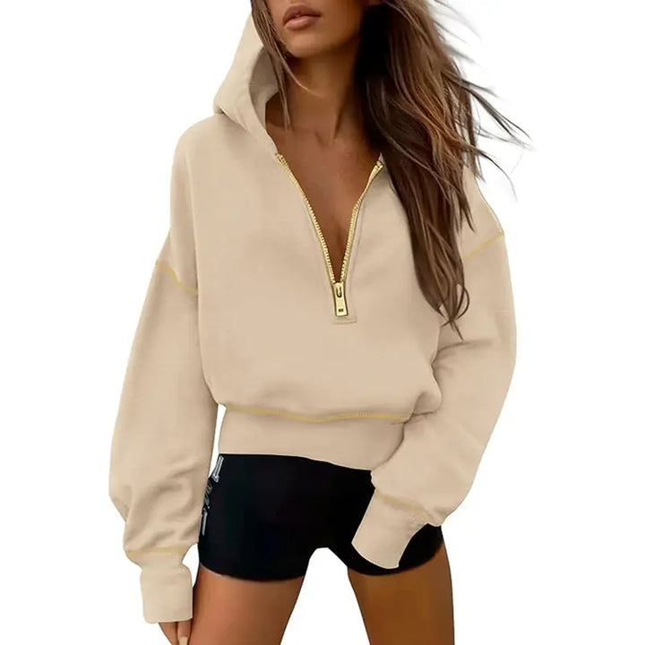 GRETEL™ - Stylish Hooded Sweatshirt with Zipper &amp; Stitching Detail for Cropped Pullover