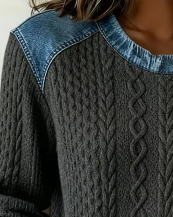 Averique™ | Knit Denim Accent Sweater - Maison Léa & Lou
