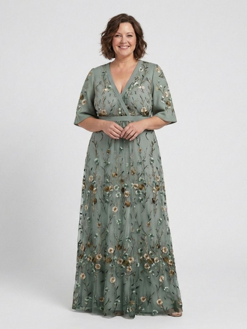 Evadne | Embroidered V Neck Maxi Dress - Maison Léa &amp; Lou