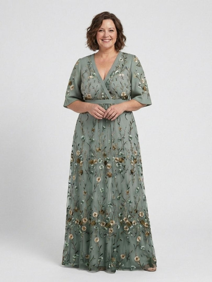 Evadne | Embroidered V Neck Maxi Dress - Maison Léa &amp; Lou