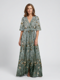 Evadne | Embroidered V Neck Maxi Dress - Maison Léa & Lou