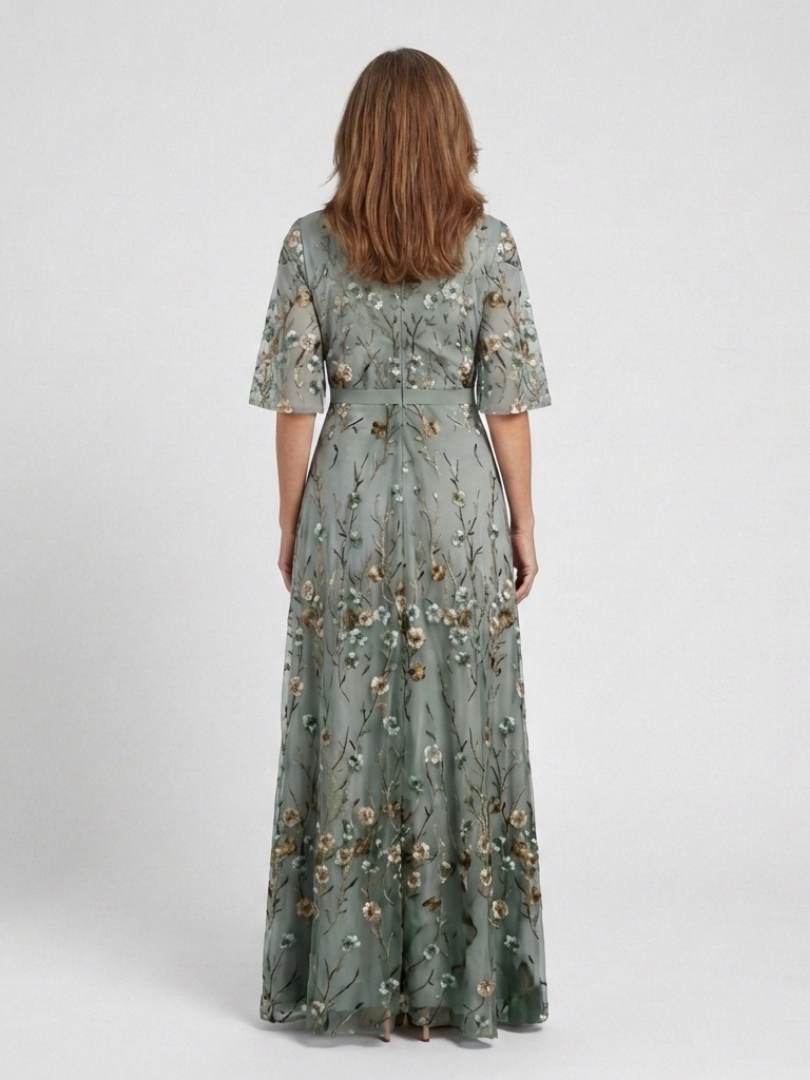 Evadne | Embroidered V Neck Maxi Dress - Maison Léa & Lou