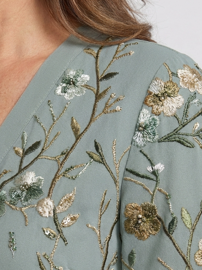 Evadne | Embroidered V Neck Maxi Dress - Maison Léa &amp; Lou