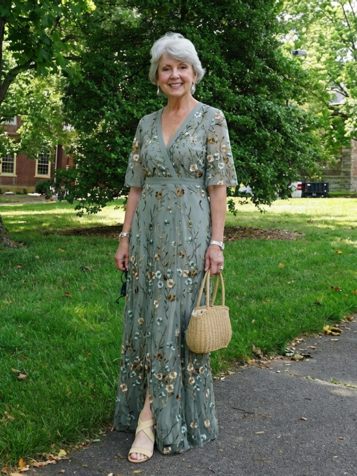 Evadne | Embroidered V Neck Maxi Dress - Maison Léa &amp; Lou