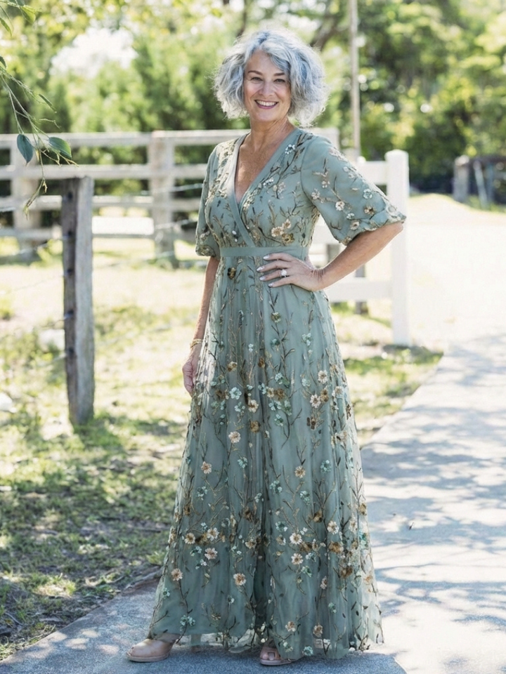 Evadne | Embroidered V Neck Maxi Dress - Maison Léa &amp; Lou