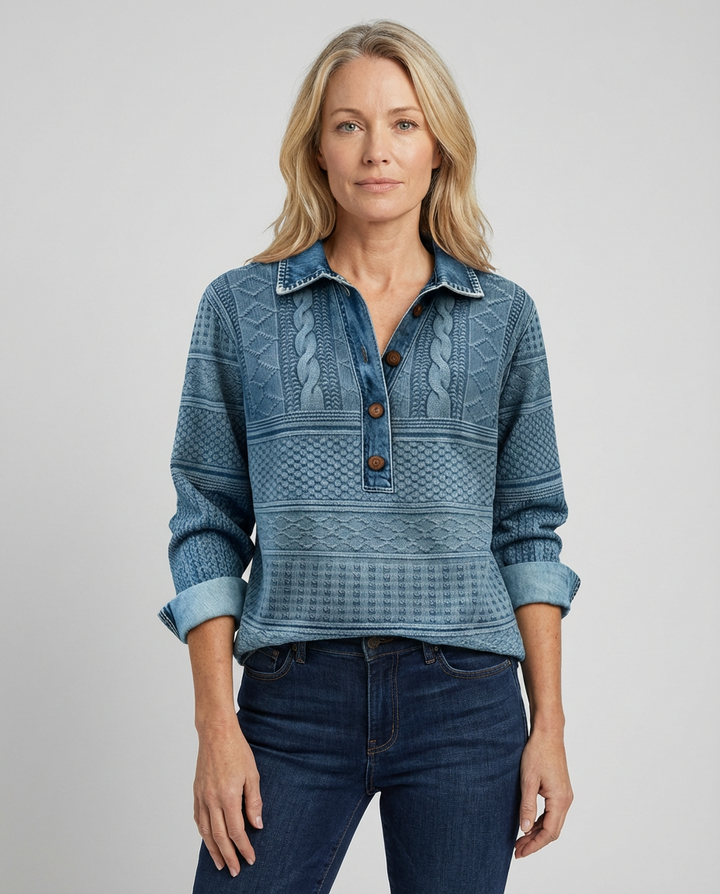 Sandra™ | Stylish Denim Collar Top - Maison Léa &amp; Lou