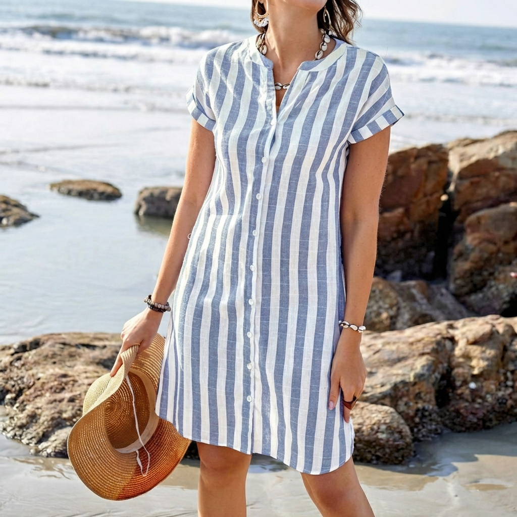 JULISSA™ – Elegant Striped Button Midi Dress - Maison Léa & Lou