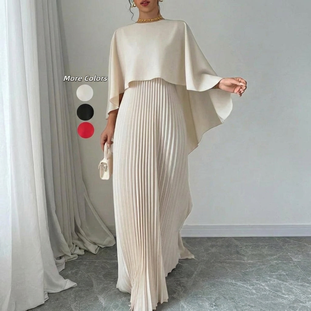 NORIE™ - Elegant Pleated Cloak-Sleeve Maxi Dress - Maison Léa & Lou