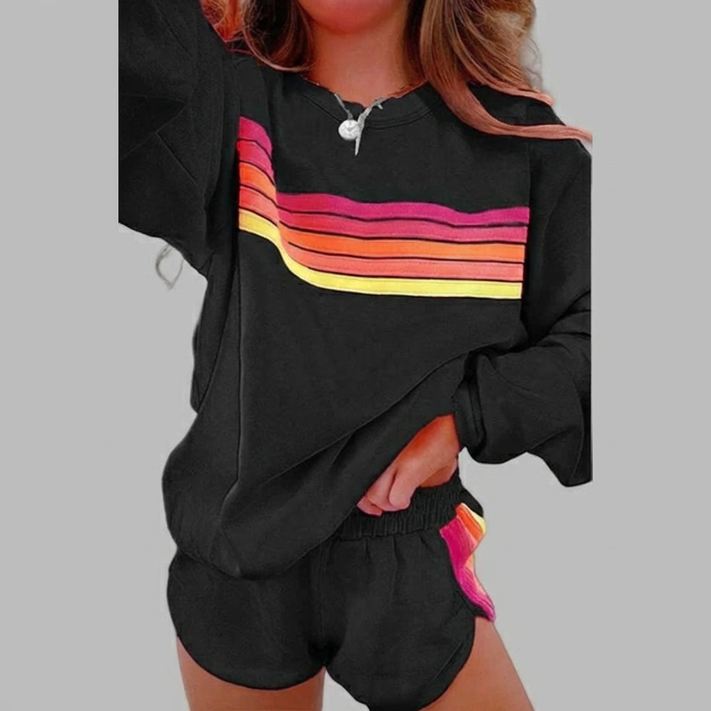 JOVIE™ - Comfy Striped Crew Neck Top and Shorts Pajama Set - Maison Léa & Lou
