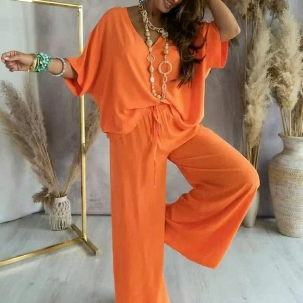 RAJA™ – Comfy Summer V-Neck and Wide-Leg Co-Ord - Maison Léa & Lou