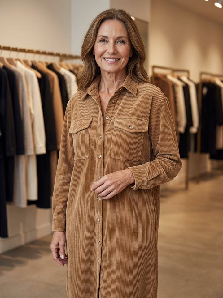 Heather™ - Corduroy Midi Dress - Maison Léa &amp; Lou