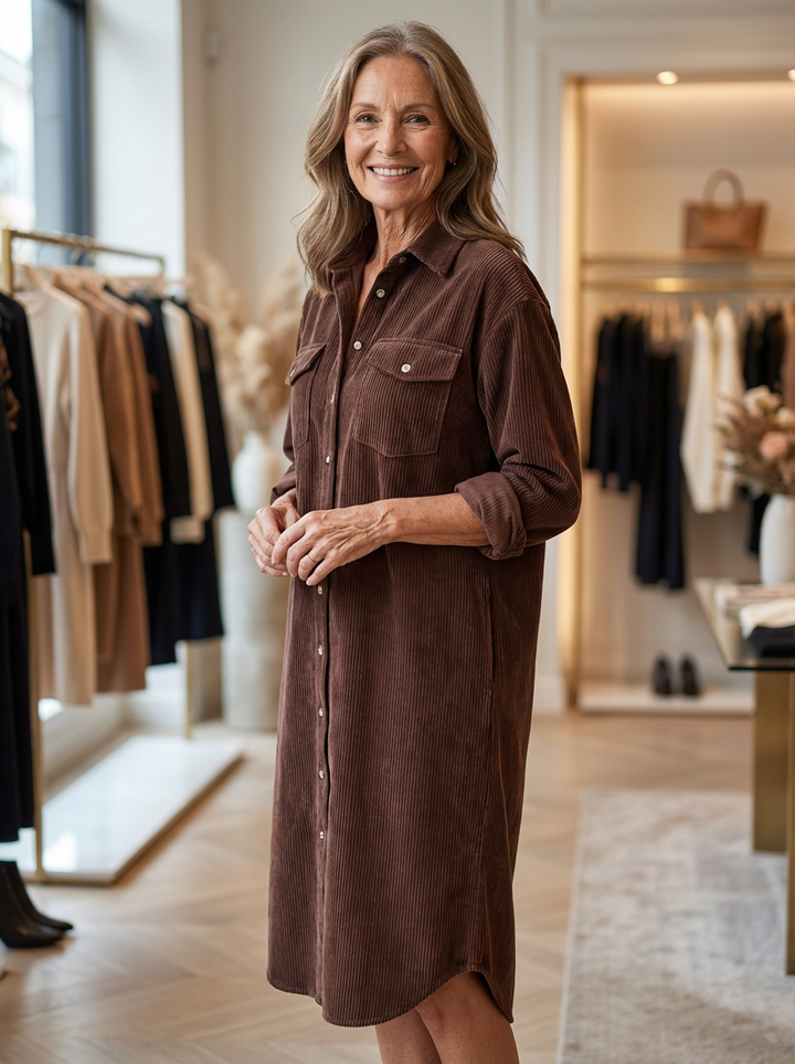 Heather™ - Corduroy Midi Dress - Maison Léa &amp; Lou
