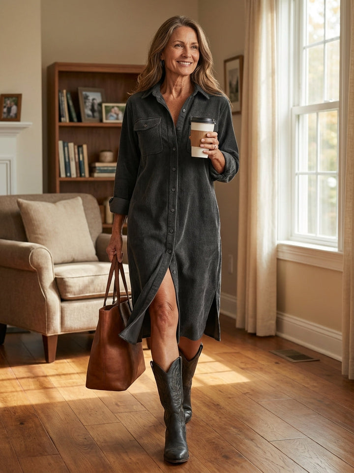 Heather™ - Corduroy Midi Dress - Maison Léa &amp; Lou