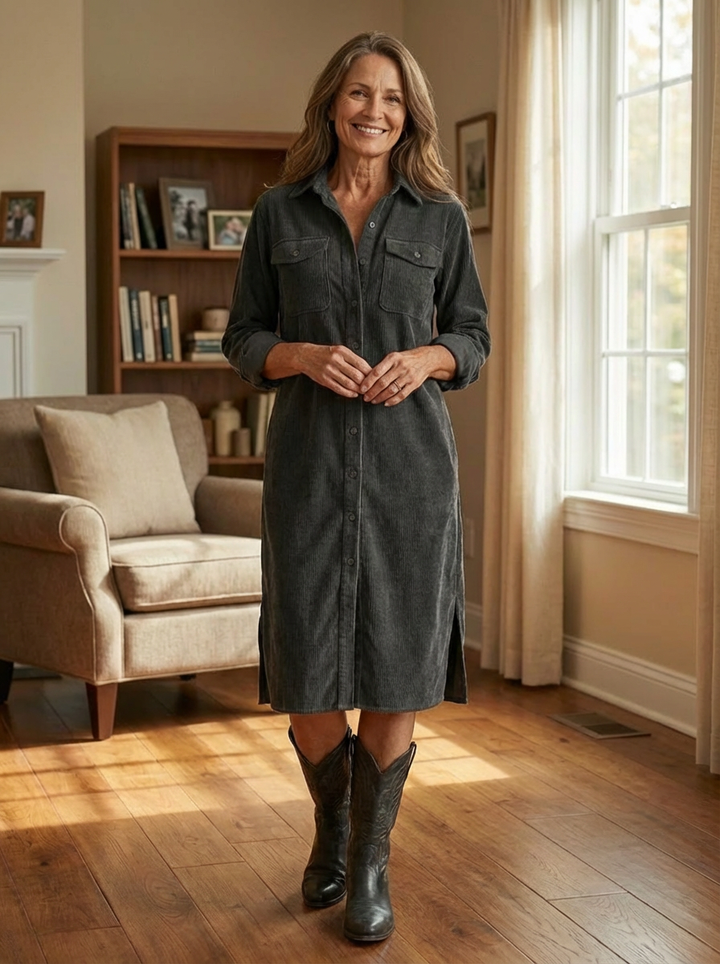 Heather™ - Corduroy Midi Dress - Maison Léa &amp; Lou